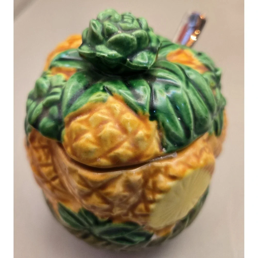 Jelly Jar. Vintage Pineapple Design With Serving Spoon Japan 1920 To 1950's‎